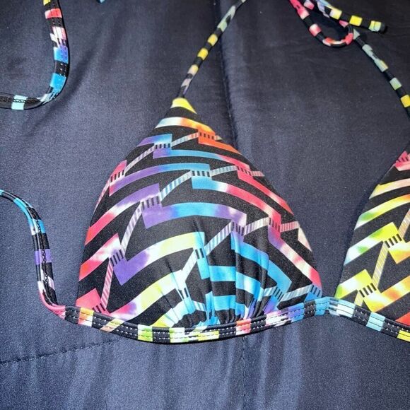 Bikini top lightening watercolor triangle swimwear push up size M - Picture 2 of 4